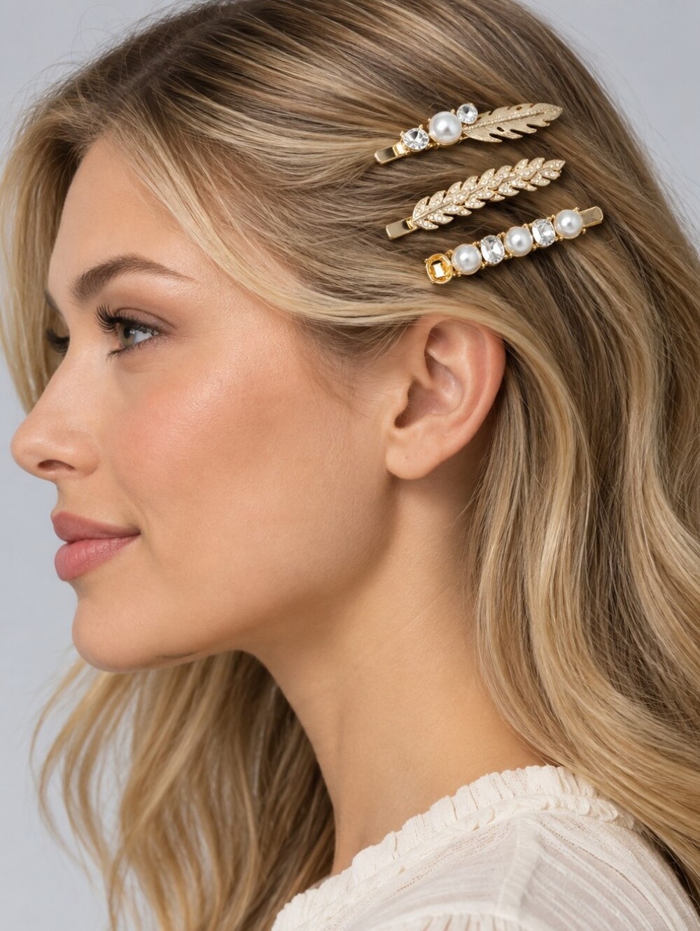 WHBM Faux Pearl and Leaf Bobby Pins, Set of 3